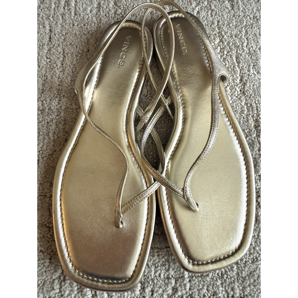 Vince Womens Deana Metallic Gold Leather Slingback Thong Sandal Flats Sz 9 EUC